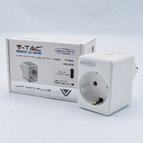 Stecher inteligent wiFi mini cu port USB, 2200W, max 10A, 2.4G WIFI, V-TAC