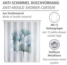 Perdea de baie lavabilă Wenko Ginkgo, 180 x 200 cm