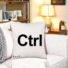 Perna Personalizata Tasta Ctrl Tipografie Bold, 40x40 cm, Bej cu Franjuri, Husa Detasabila, Perna Inclusa, BEKZ®