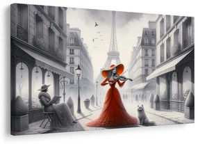 Tablou stradă pariziană cu violonistă