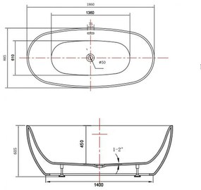 Cadă ovală 186x88,5x60,5 cm