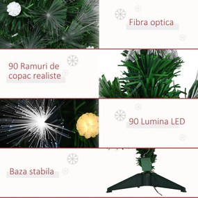 Brad de Craciun artificial cu ramuri cu becuri cu LED, decoratiune de Craciun de sarbatori, verde HOMCOM | Aosom RO