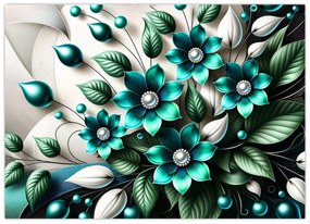 Tablou - Flori turcoaz 3D (70x50 cm)