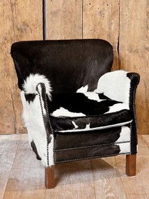 Fotoliu clasic din piele naturală de vacă cu picioare din lemn de stejar, „Cowhide Turner”