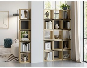 Bibliotecă neagră/în culoare naturală cu aspect de lemn de stejar 32x167 cm Lofty – Marckeric