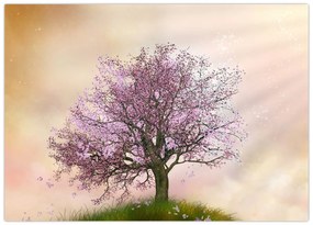 Tablou pe sticlă - Copacul înflorit în deal (70x50 cm)