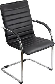 Scaun pentru așteptare negru OFF 835 din piele ecologică și cadru metalic cromat cu brațe