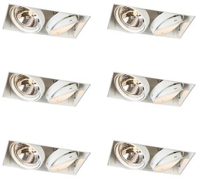 Set de 6 spoturi încastrate fără ramă cu 2 lumini, albe, rotative și înclinabile G53 AR111 - Oneon