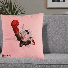 Perna Personalizata One Punch Man Saitama Pumn, 40x40 cm, Roz, Husa Detasabila, Perna Inclusa, BEKZ®