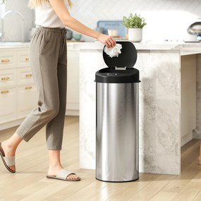 HOMCOM Coș de gunoi de 55L cu senzor pentru deschidere automată și închidere amortizată, 32x30x72.5 cm, Argintiu | Aosom Romania