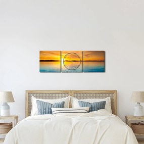 Tablou cu răsărit de soare (cu ceas) (90x30 cm)