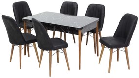 Set masa extensibila 80 x 130/170 cm cu 6 scaune, culoare negru