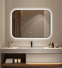 🪞 Oglindă LED cu Touch și Funcție Dezaburire – Ramă Negru, 90x65 cm, Model J187-9065 Smack