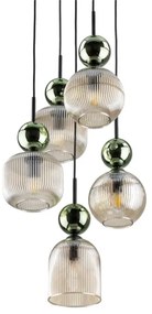 Lustră suspendată SOPHIA, 5 x E14, 10 W, 230 V, negru/verde/bej fumuriu