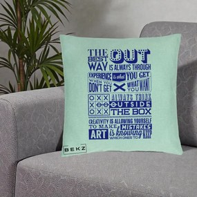 Perna Decorativa Citate Creativitate Albastru, 40x40 cm, Verde Menta, Husa Detasabila, Perna Inclusa, BEKZ®