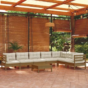 3096704 vidaXL Set mobilier grădină cu perne, 8 piese, maro miere, lemn de pin