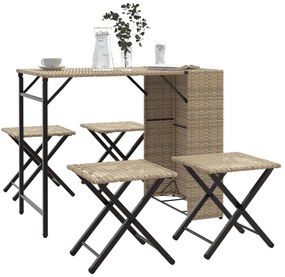 vidaXL Set mobilier de grădină, pliabil, 5 piese, bej, poliratan