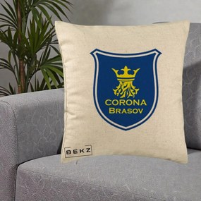 Perna Personalizata Corona Brasov Fotbal, 40x40 cm, Bej, Husa Detasabila, Perna Inclusa, BEKZ®