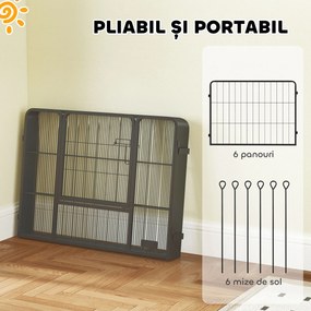 PawHut Țarc pentru Câini Portabil din 6 Panouri, 160x80x60 cm, Negru | Aosom Romania