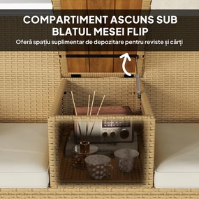 Outsunny Canapea Rattan Extensibilă, Depozitare Kaki | Aosom Romania