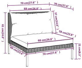 Set mobilier de gradina cu perne, 7 piese,gri inchis, poliratan 2x mijloc + 4x colt + masa, 1