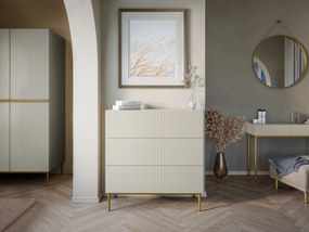 Comodă Nicole 100 cm cu sertare și front striat - casmir / picioare aurii