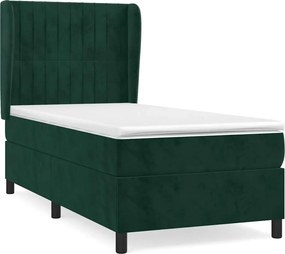 vidaXL Pat box spring cu saltea, verde închis, 100x200 cm, catifea