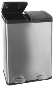 Coș de gunoi argintiu lucios de reciclat/cu pedală 2x30 l din oțel inoxidabil Duo – Orion