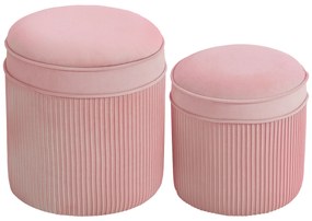 HOMCOM Set 2 Otomane cu Depozitare, Tapițate cu Catifea, Roz, Capac Detașabil | Aosom Romania