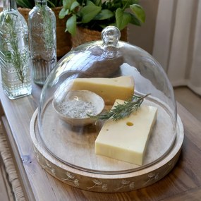 Tava din lemn de mango, cu capac din sticla, H25/D30cm, Dome