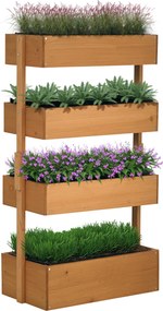 Outsunny Jardinieră din Lemn cu 4 Nivele Jardinieră Ridicată Exterioară cu Orificii de Drenaj 80x45x142 cm Portocaliu | Aosom Romania