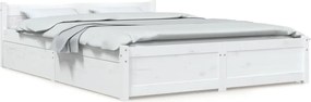 vidaXL Cadru de pat cu sertare, alb, 160x200 cm