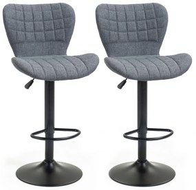 HOMCOM Set de 2 Taburete de Bar Design, Spătar curbat căptușit, Înălțime de ședere reglabilă 61-81 cm, pivotante 360°, Suport pentru picioare, Velur Gri | Aosom Romania