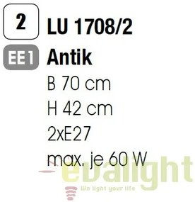 Lustra design rustic cu 2 brate Ludo LU 1708/2 Anti OR