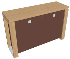 Dulap mic Verno+ S 140 x 46 x 90 cm, uși de sticlă, stejar deschis / maro