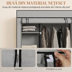 HOMCOM Dulap Portabil din Material Netesut și Oțel cu Roți, 6 Rafturi Deschise, Umeraș, Gri Deschis | Aosom Romania