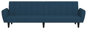 Canapea extensibila 2 locuri, cu taburet, albastru, catifea Albastru, Cu scaunel pentru picioare