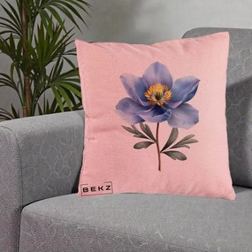 Perna Decorativa Anemona Albastra Botanica, 40x40 cm, Roz, Husa Detasabila, Perna Inclusa, BEKZ®