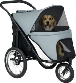 PawHut Cărucior pentru câini 3 roți cu pliere ușoară, buzunar de depozitare, pernă moale, lesă de siguranță, gri | Aosom Romania