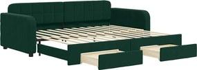 vidaXL Pat de zi cu extensie și sertare verde închis 90x200 cm catifea