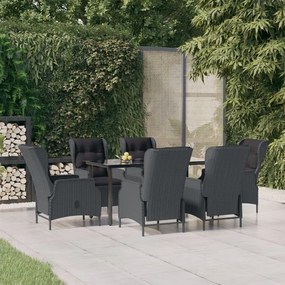 vidaXL Set mobilier de grădină, 7 piese, gri închis, poliratan
