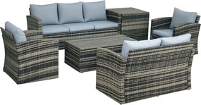 Outsunny Set de mobilier de gradina din ratan de 6 piese, canapea si 2 fotolii tapitate pentru 7 persoane, bej | Aosom Romania
