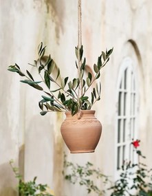 Ghiveci suspendat din lut, sculptat manual, finisaj natural teracotă, Ø 12,5 x H 12,5 cm, „Hanging Planter"