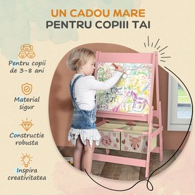 AIYAPLAY Tablă de Scris 3 În-1 pentru Copii 3-8 Ani din Lemn, 54x46,5x93 cm, Roz | Aosom Romania