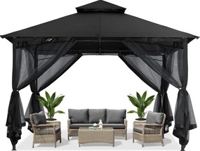 ABCCANOPY Foișor de gradina 3.3x3.3 m - Foișor exterior cu cadru din oțel și plasă de țânțari pentru gazon, curte, grădină, terasă, Negru