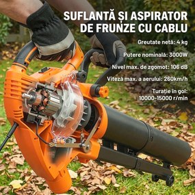 Outsunny 3-în-1 Suflantă, Aspirator, Tocător pentru Frunze 3000W, Ușor | Aosom Romania