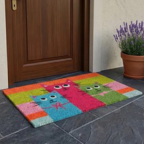 decoDoma Covoraș de intrare din fibră de cocos PISICI COLORATE 40 x 60 cm