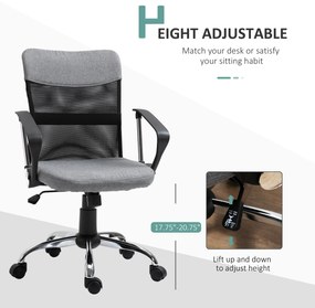 Fotoliu de Birou din Material Textil Gri, Scaun Rotativ si Ergonomic pentru Masa de Lucru 57x57x93-103cm Vinsetto | Aosom RO