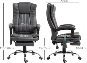 Vinsetto Fotoliu de birou cu funcție de masaj și încălzire, suport pentru picioare, reglabil, până la 120kg, Gri | Aosom Romania