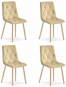 Set 4 Scaune Bucatarie/Dining Fido Picioare Finisaj Lemn, Catifea Crem